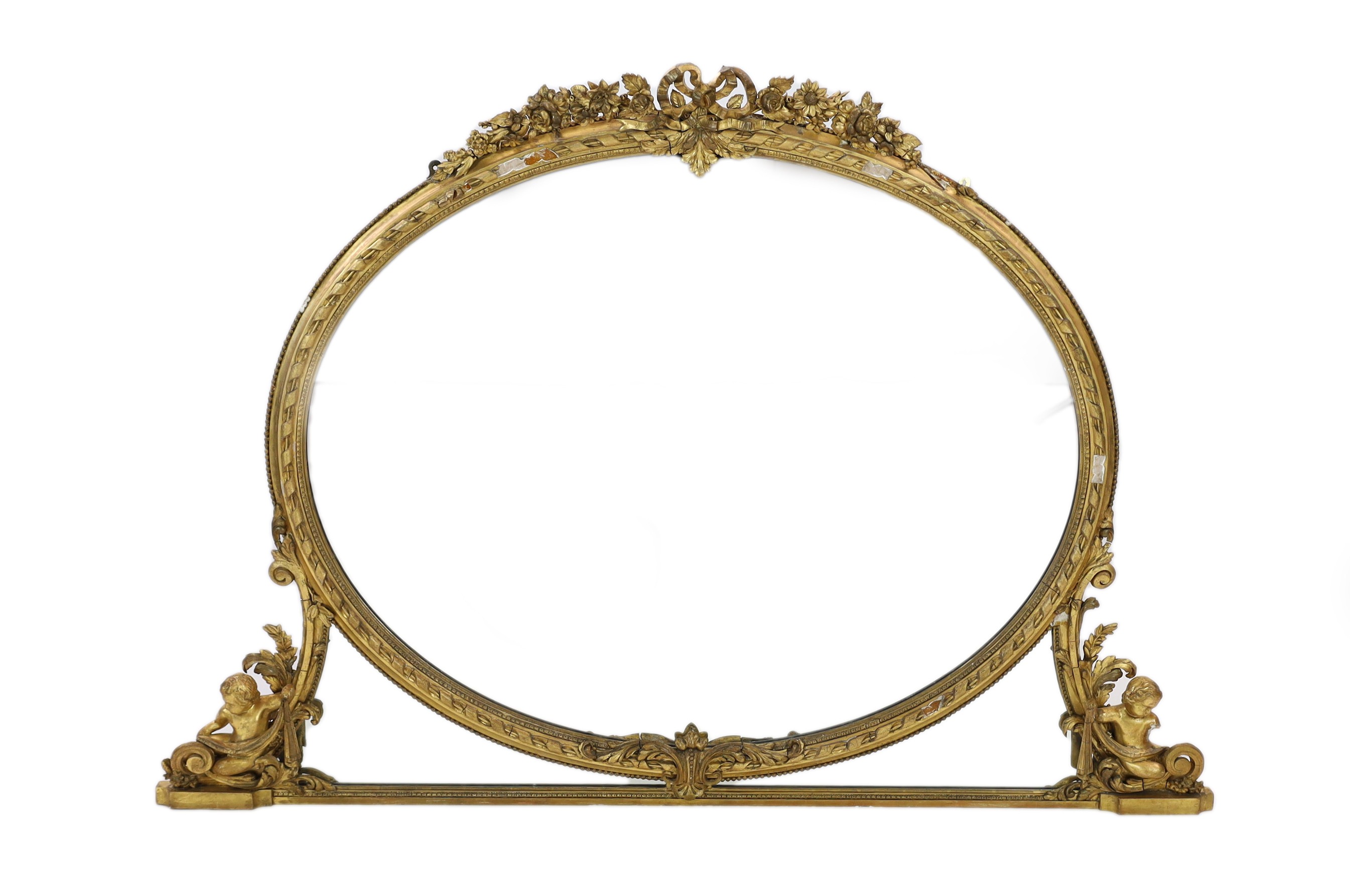 A Victorian giltwood and gesso overmantel mirror, width 176cm height 122cm